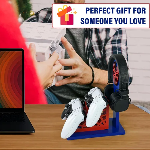 Vista 6 de Regalo de jugador para hombres, adolescentes y niños, organizador de controlador de madera con soporte para auriculares y soporte para controlador