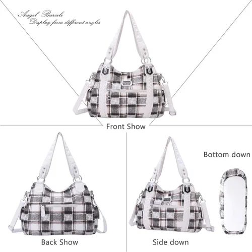 Vista 10 de Angel Barcelo - Bolsa de hombro amplia para mujer, diseño Hobo, cuero lavado