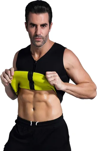 Vista 2 de Camiseta térmica para hombre, de neopreno, adelgazante, chaleco moldeador de cuerpo, entrenamiento, sudor, sauna, traje deportivo, quemador