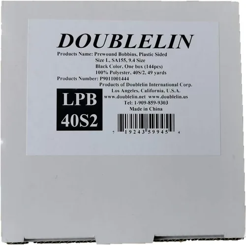 Vista 2 de DOUBLELIN Bobinas preenrolladas LPB-40S2, tamaño L/estilo L/SA155/tamaño 9.4, lado de plástico, poliéster hilado 40S/2, negro, 144 piezas