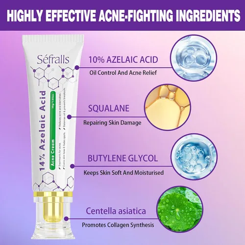 Vista 3 de Sefralls Crema facial de ácido azelaico 14%, crema facial avanzada de ácido azelaico – Alivio del enrojecimiento y reducción del enrojecimiento