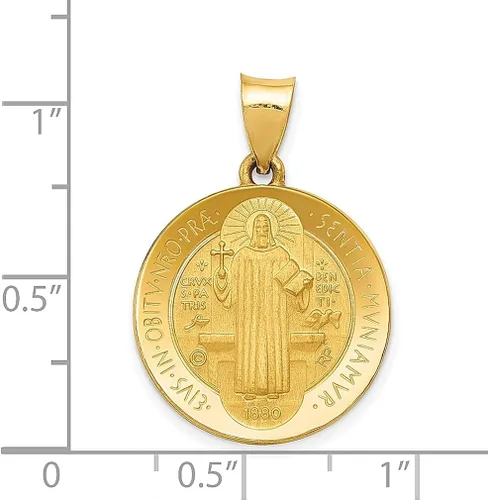 Vista 4 de Collar con dije de medalla de San Benito de oro amarillo de 14 quilates joyería fina religiosa Sared de Jesús regalos para mujer