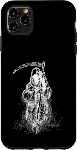 Vista 13 de iPhone 16 Halloween Grim Reaper Ghost with Scythe, Hand Sketch Case