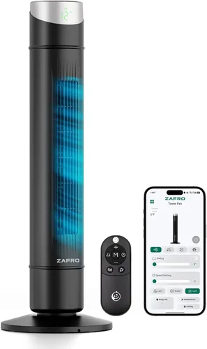 Vista 28 de ZAFRO Ventilador de torre inteligente para dormitorio, ventilador de torre oscilante de 120°, 28 pies/s de alta velocidad, 12 velocidades, 4 modos