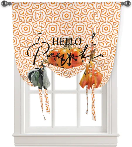 Vista 10 de Cortinas de Navidad con lazos para cocina, baño, dormitorio, ventanas de 45 pulgadas de largo, cortinas con globos, cortinas con bolsillo