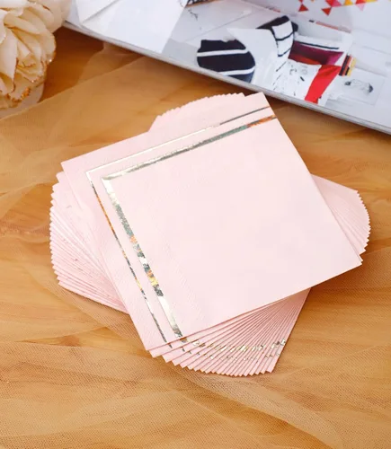 Vista 3 de 100 Servilletas Rosas - 4 Diseños Surtidos l Servilletas de Cóctel de 3 Capas Dobladas 5 x 5 Pulgadas l Servilletas de Bar Servilletas Desechables