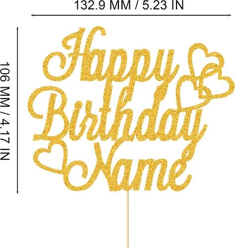 Vista 3 de Adorno personalizado para pastel de feliz cumpleaños Decoración de pastel con nombre personalizado Tarjeta con purpurina de doble cara Azul