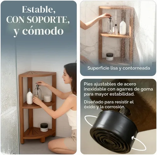 Vista 6 de AquaTeak Kai™ Petite - Soporte de almacenamiento de ducha de esquina de teca