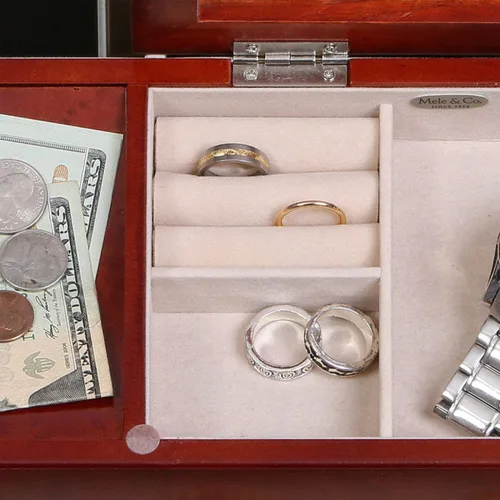 Vista 8 de Mele Co Bandeja personalizada Davin Valet para hombres organizador de joyero grabado personalizado para mesita de noche o aparador relojes llaves