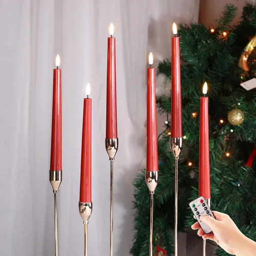 Vista 8 de Velas de mecha sin llama color marfil con control remoto, velas de cera LED parpadeantes operadas a batería, juego de 6 unidades Candelabros LED