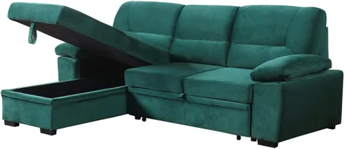 Vista 8 de Kipling - Sofá seccional reversible de tela de terciopelo verde