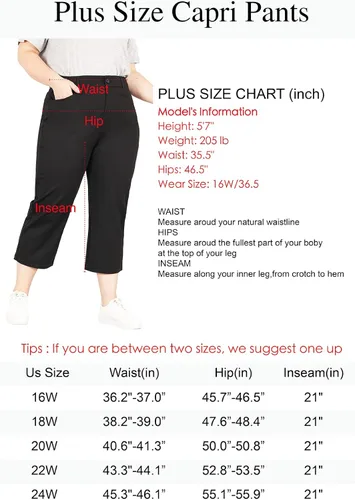 Vista 7 de Bamans Pantalones capri de talla grande para mujer, elásticos, cómodos, de pierna recta, para el trabajo, con bolsillos