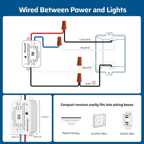 Vista 6 de DEWENWILS Interruptor de luz remoto inalámbrico, kit de interruptor de pared inalámbrico expandible, sin cableado, sin WiFi, rango RF de 100 pies