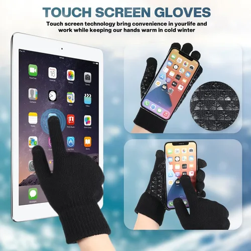 Vista 4 de 6 gorros cálidos de invierno con forro polar y guantes térmicos antideslizantes para pantalla táctil