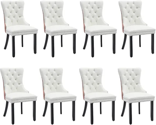 Vista 163 de SoarFlash Juego de 2 sillas de comedor de terciopelo, silla lateral de respaldo alto, silla lateral moderna tapizada de alta gama con botones Beige