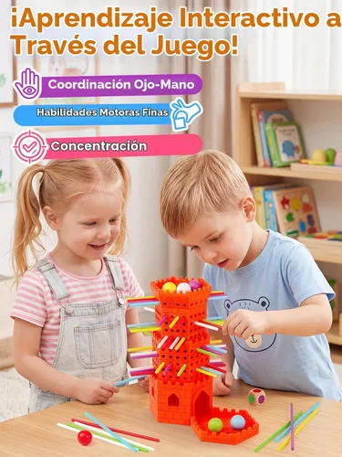 Vista 2 de Ball Drop Game, Montessori Board Game for Kids 4-6, Preschool Educational Toy for 3 4 5 6 Year Olds, Wooden Sticks Game, Fine Motor Skills Toy Orange