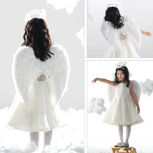 Vista 5 de Toffos Angel Wings for Adult Costume with Halo Headband for Women, Girls Costume Accessories for Halloween Xmas Party