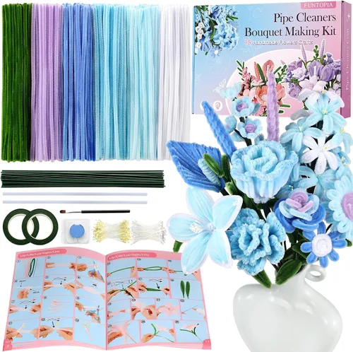 Vista 8 de Kit de Flores de Limpiapipas, 540 Piezas de Limpiapipas para Manualidades con Libro Guía de 15 Diseños, Kit para Hacer Flores con Tallos de Chenille
