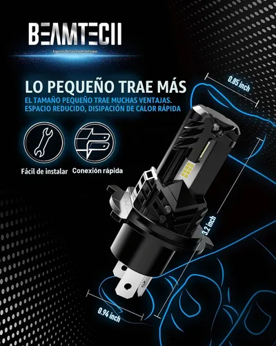 Vista 7 de BEAMTECH - Bombilla H4, sin ventilador en línea 9003, luz antiniebla 6500K, xenón blanco, de 2 unidades Bombilla H4, tamaño 1:1, haz alto/bajo