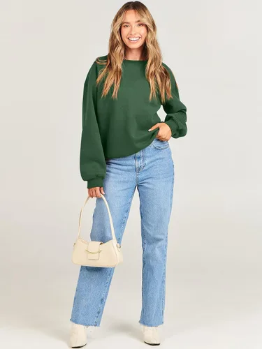 Vista 9 de ANRABESS Sudadera de manga larga para mujer, casual, cuello redondo, ajuste holgado, sudadera con capucha de forro polar para otoño