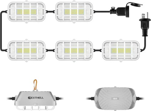 Vista 8 de 50 pies de luces LED de cadena para construcción, 75W súper brillantes 7500LM con enchufe, luces de trabajo de cadena enlazables, 5000K impermeables