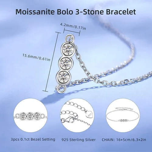 Vista 4 de AINUOSHI Pulseras de moissanita de joyería fina, regalos para el día de San Valentín para mujeres, pulsera de plata esterlina 925 chapada en oro