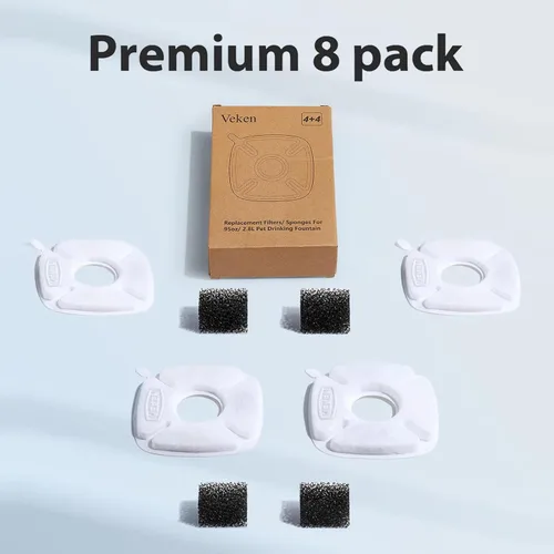 Vista 7 de Veken Filtro de fuente de agua para gatos, paquete de 4 filtros clásicos de repuesto y 4 esponjas de repuesto para dispensador automático de agua