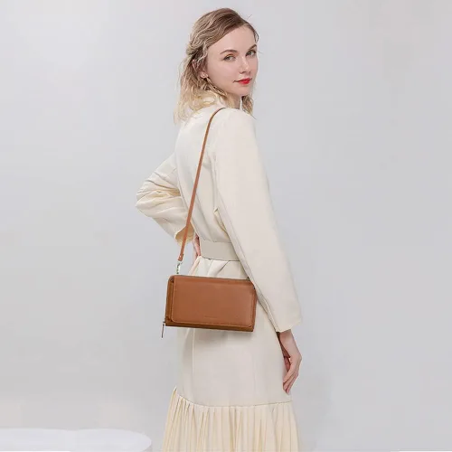 Vista 6 de Peacocktion Cartera para mujer con RFID, cartera cruzada de gran capacidad, 2 correas