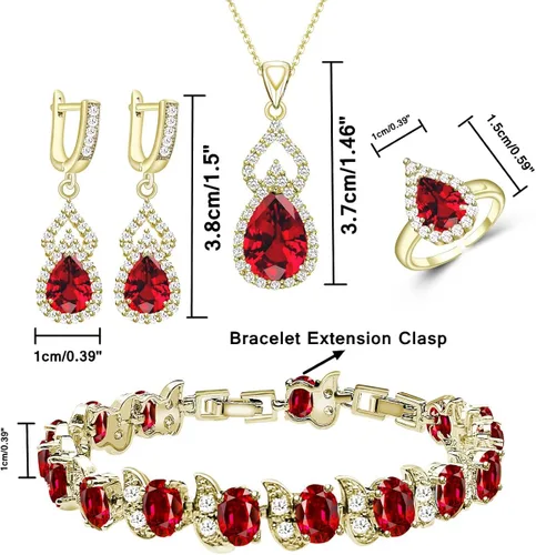 Vista 4 de LMXXVJ Juego de joyas para mujer, collar chapado en platino, anillo abierto, aretes, pulsera, para cumpleaños, aniversario, día de la madre, regalos