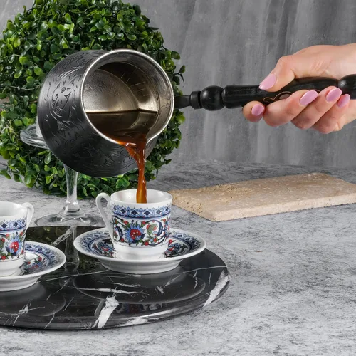 Vista 4 de BCS Cezve Briki Ibrik - Cafetera de cobre grande de 18 onzas con mango de madera (6 porciones), cafetera para estufa Cezve Briki Ibrik