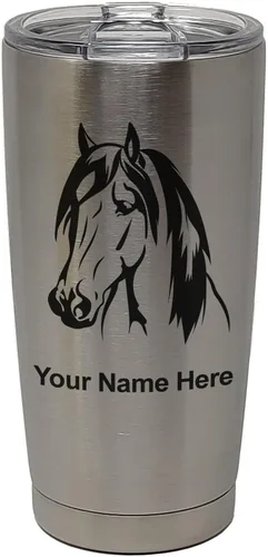 Vista 34 de LaserGram Vaso aislado al vacío de 20 onzas, cabeza de caballo 1, grabado personalizado incluido (negro)