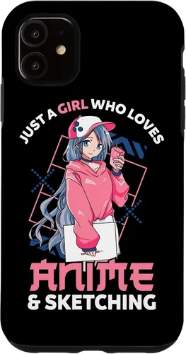 Vista 6 de Funda para iPhone 12, diseño de anime con texto en inglés Just A Girl Who Loves Anime and Sketching