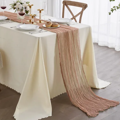 Vista 19 de Nialnant Camino de mesa de estopilla azul bebé, camino de mesa bohemio de 13 pies para cocina, cena, fiesta de Año Nuevo azul, decoración de bodas