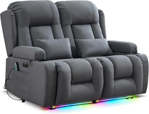 Vista 33 de URRED Sofá reclinable Power Loveseat con masaje y calor, gris ceniza