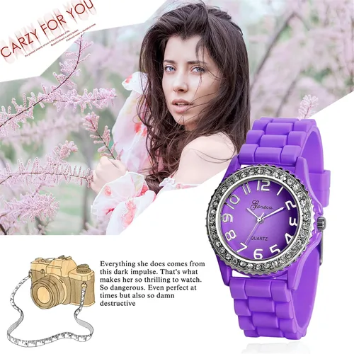 Vista 4 de Avaner Reloj de pulsera analógico de cuarzo para mujer, correa de silicona, reloj de pulsera brillante