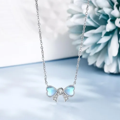 Vista 4 de YAFEINI Collar de plata de ley con hongos, búho, gato, fénix, hada, vaca, flamenco, caballo, oso de peluche, piedra lunar, regalo para el día