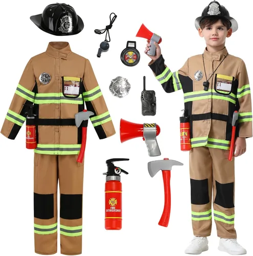 Vista 7 de yolsun disfraz de bombero para niños y niñas, 7 piezas