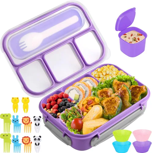 Vista 8 de Yumuk Caja Bento para Adultos, Contenedores de Almuerzo para Adultos Hombres Mujeres, 5 Tazas Bento con 4 Compartimentos y Spork y Caja de Salsa, A
