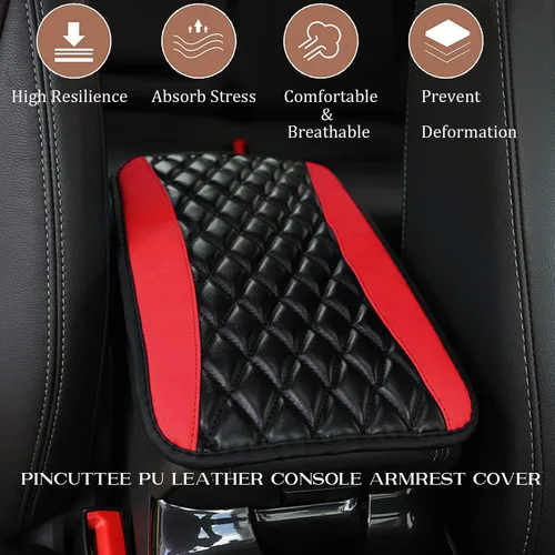 Vista 4 de Pincuttee Funda de cuero sintético para reposabrazos de consola central, 1 unidad, alfombrilla universal para reposabrazos, funda impermeable