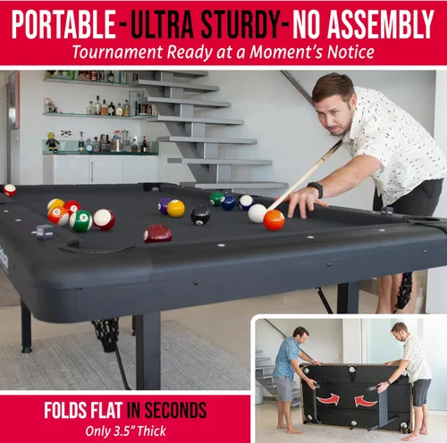 Vista 2 de GoSports 6, 7, or 8 ft Portable Billiards Tables - No Assembly, Includes Set of Balls, 2 Cue Sticks, Chalk, Felt Brush