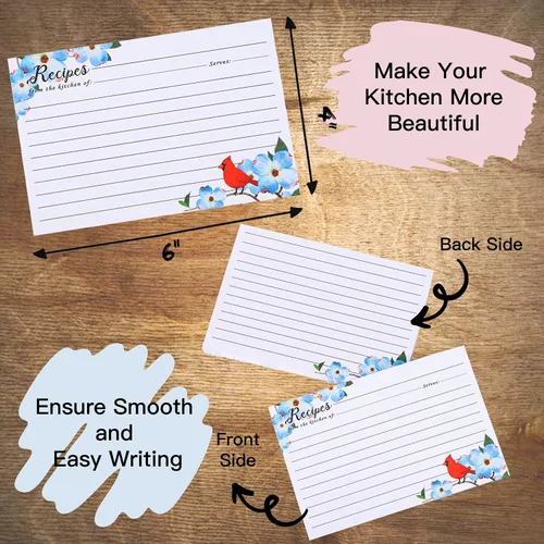 Vista 3 de COFICE Tarjetas de recetas de 4 x 6 pulgadas, tarjetas de recetas de doble cara, 50 unidades (pájaro)
