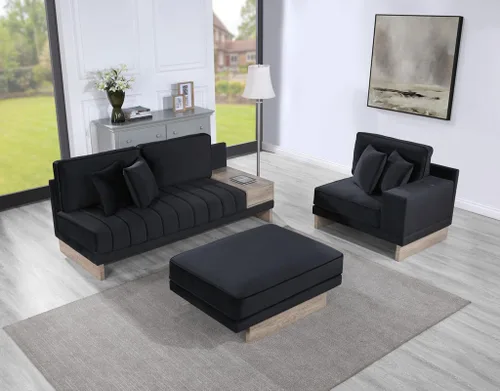 Vista 4 de Lilola Home Memphis - Sofá modular reversible de terciopelo negro de 122.5 pulgadas de ancho con compartimento de almacenamiento, cajón, puertos