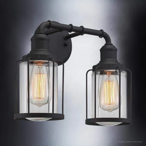 Vista 5 de Urban Ambiance Lámpara de tocador de baño industrial chic de lujo, tamaño mediano: 12 pulgadas de alto x 14.5 pulgadas de ancho, con elementos