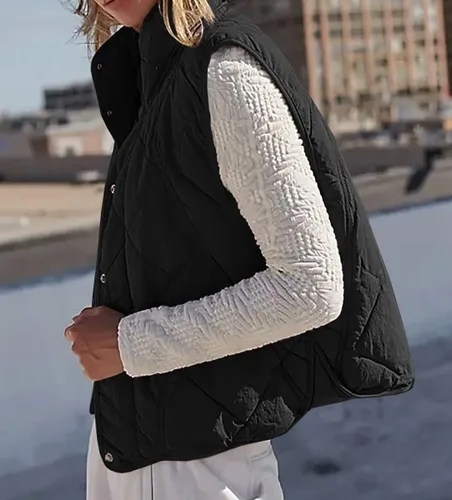 Vista 3 de Veatzaer Chaleco acolchado de gran tamaño para mujer, cuello alto, ligero, sin mangas, con botones