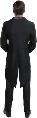 Vista 7 de Butler Outfit For Men Costume Black Tailcoat Jacket With Attached Vest Panels, Shirt Front, Bow Tie And Pants