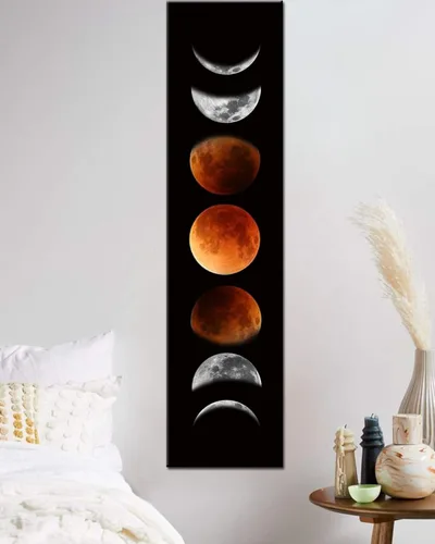 Vista 3 de Ohhvvow Pintura de Arte de Pared de Fases Lunares, 47L x 11.8W Negro y Leonado Arte de Pared de Lienzo Abstracto Moderno para Decoración de Sala