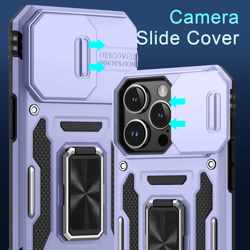 Vista 339 de DEERLAMN Funda para iPhone Xs Max con funda deslizante para cámara + protector de pantalla, soporte giratorio de anillo de grado militar a prueba