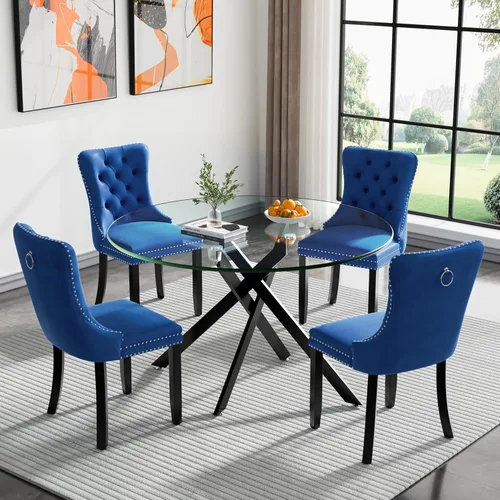 Vista 33 de Juego de mesa de comedor de cristal plateado moderno de 47 pulgadas para 2, juego de mesa de comedor de cocina redonda de 3 piezas con patas