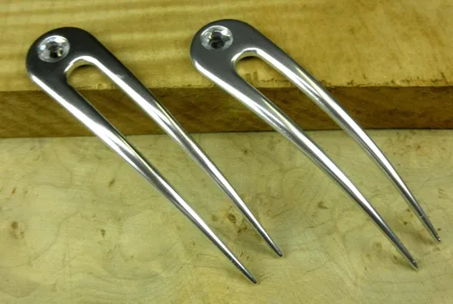 Vista 6 de (2) Aluminio anodizado de dos puntas curvadas 4.5 "horquilla de pelo Pick Pic (plata)