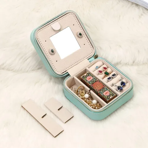 Vista 4 de TRODANCE Estuche de viaje para joyas con espejo, pequeño organizador de joyas de viaje, caja de joyería portátil, mini organizador de viaje, caja